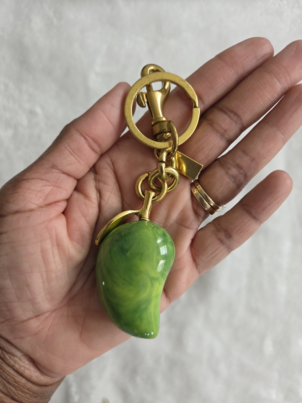 C Logo Green Marbled Tropical Mango Keychain with Gold Hardware Bag Charm - Picture 5 of 6